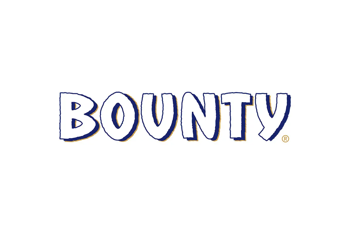 Bounty chocolate椰蓉夹心巧克力logo设计-波浪状边缘logo设计